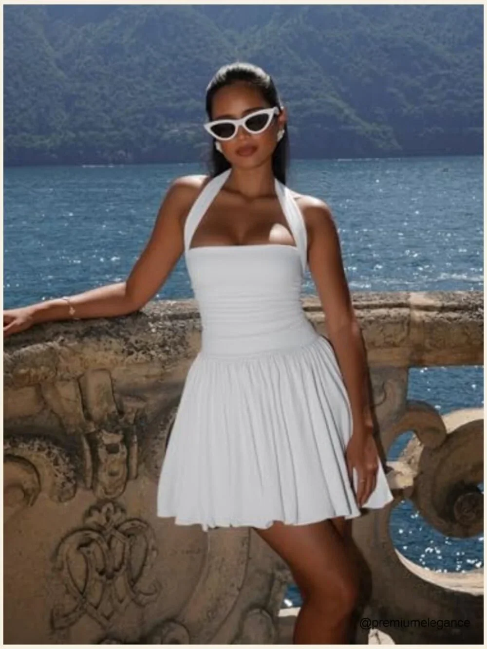 Sexy Halter Corset Mini Dress with Built-in Shorts Ruched Waist Party - Picture 4 of 7